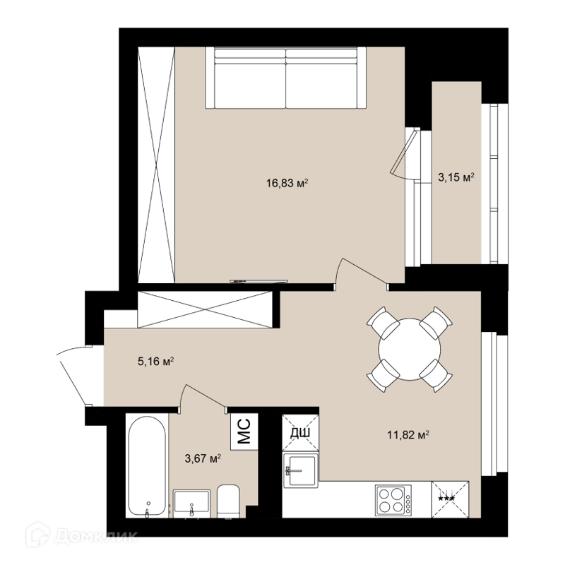 Студия 39.64 м² Римский квартал