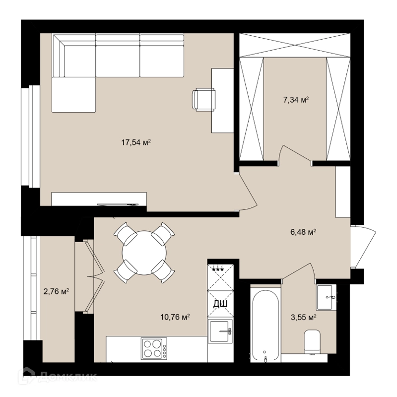 Студия 48.43 м² Римский квартал