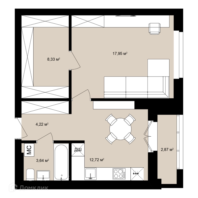 Студия 49.2 м² Римский квартал