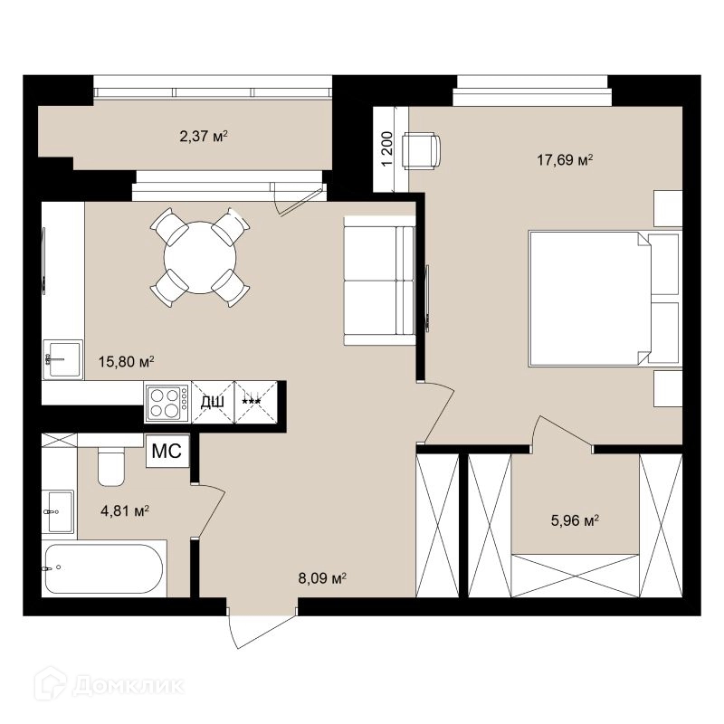 Студия 56.56 м² Римский квартал
