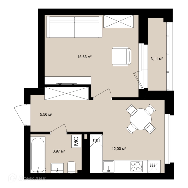 Студия 39.55 м² Римский квартал