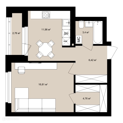 Студия 46.96 м² Римский квартал