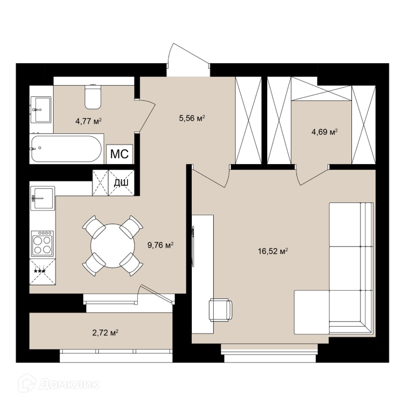 Студия 42.75 м² Римский квартал
