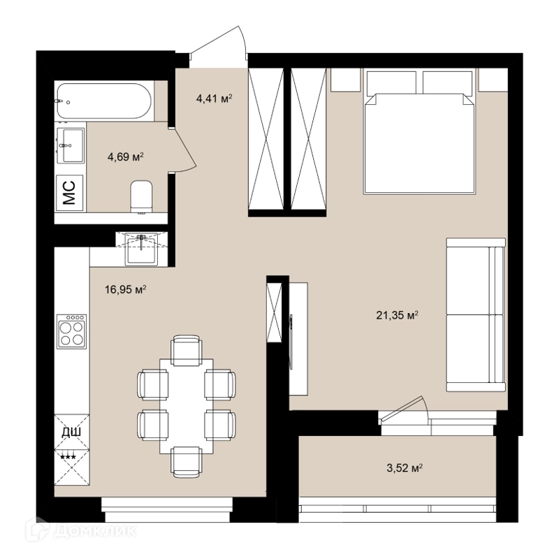 Студия 53.2 м² Римский квартал