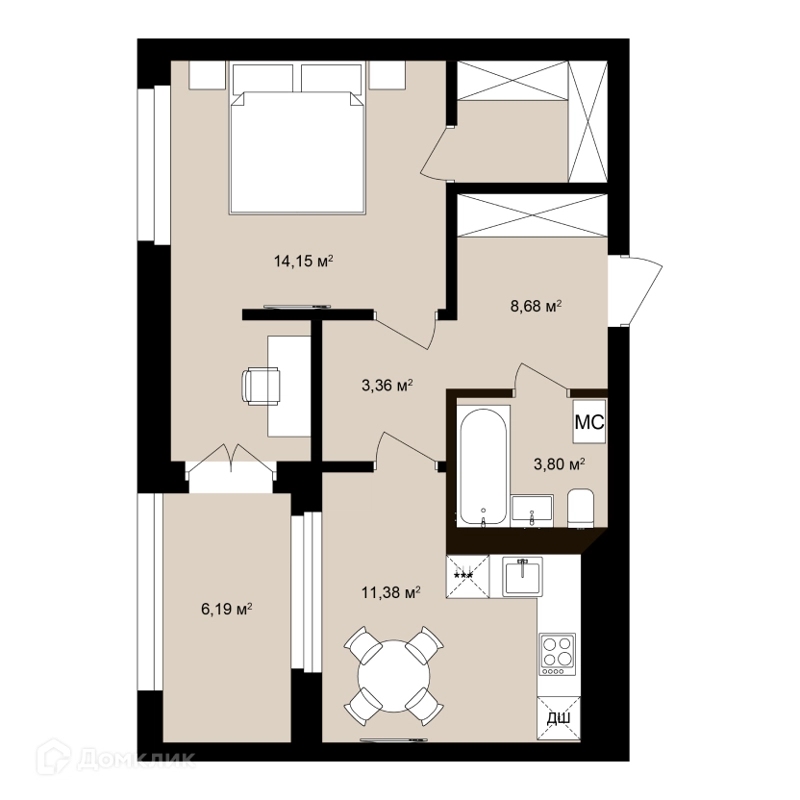 Студия 49.74 м² Римский квартал