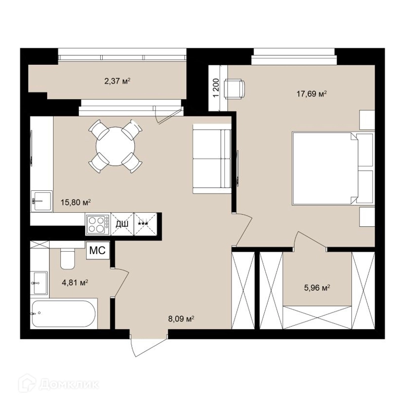 Студия 56.42 м² Римский квартал