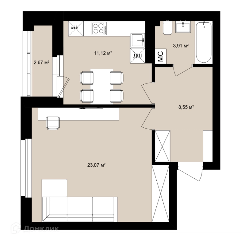 Студия 49.9 м² Римский квартал