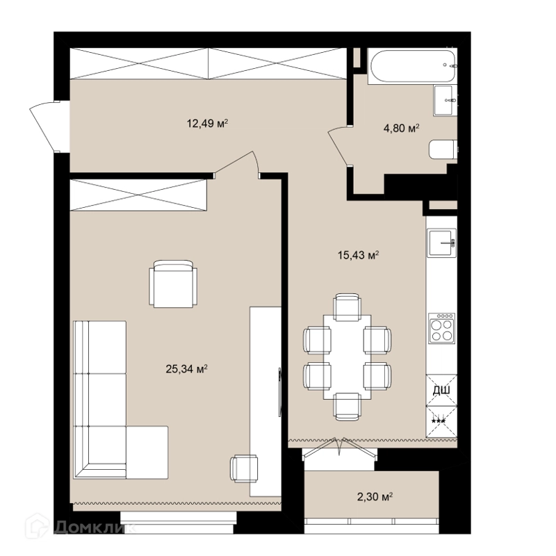 Студия 60 м² Римский квартал