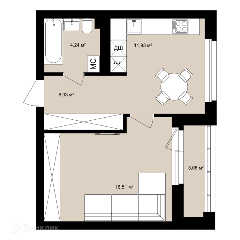 Студия 39.71 м² Римский квартал