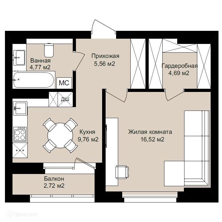 Студия 42.7 м² Римский квартал