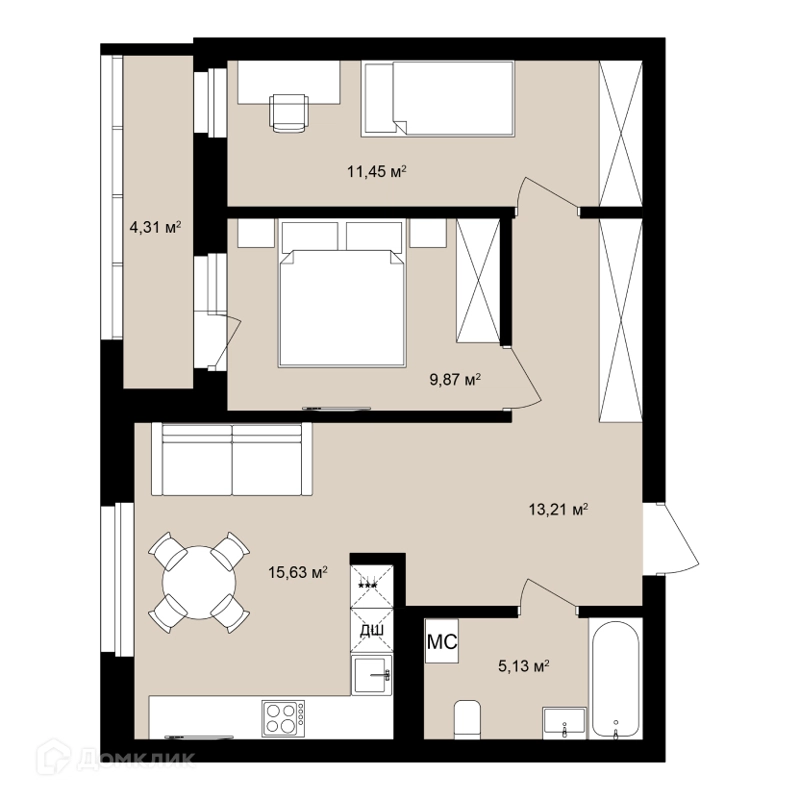 2-комнатная квартира 59.7 м² Римский квартал