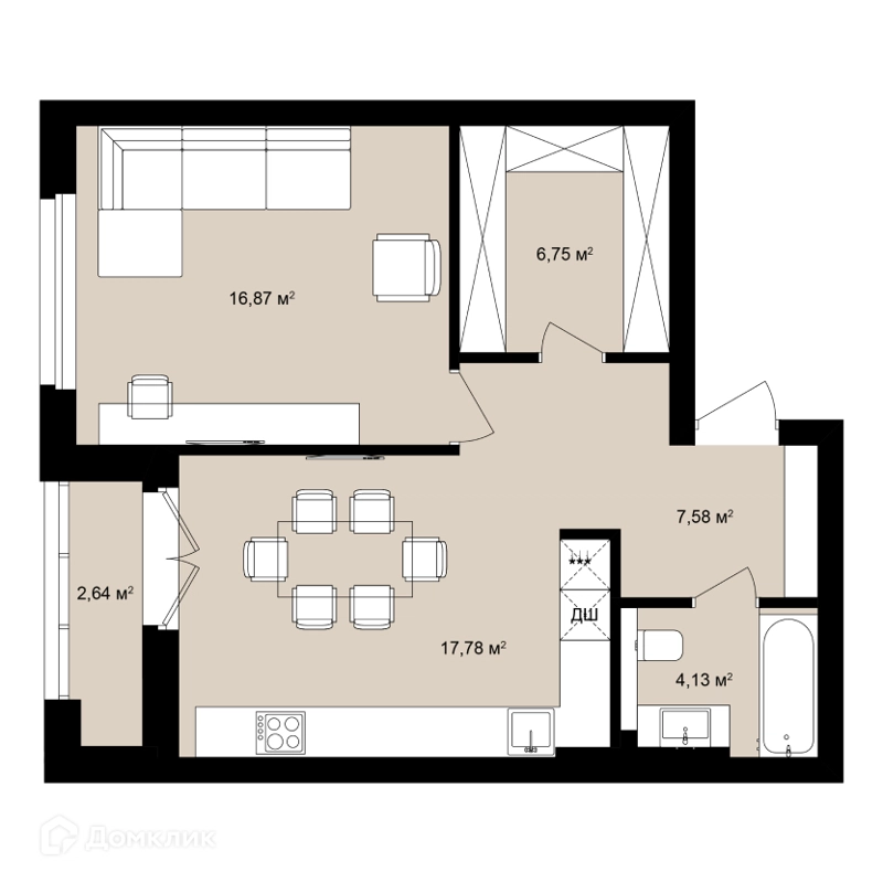 2-комнатная квартира 56.78 м² Римский квартал