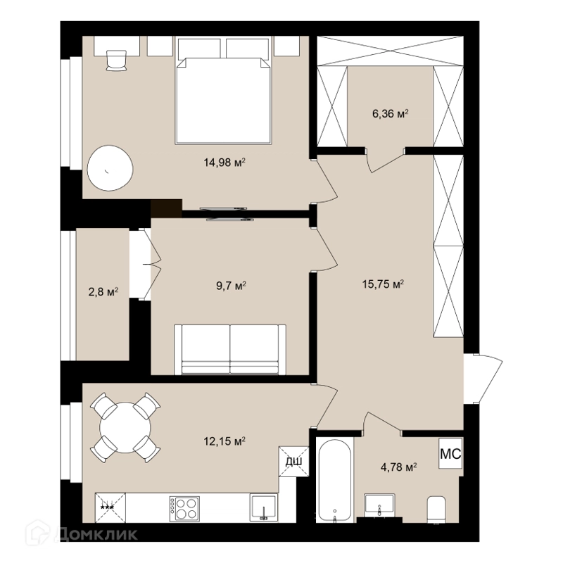 2-комнатная квартира 67.29 м² Римский квартал