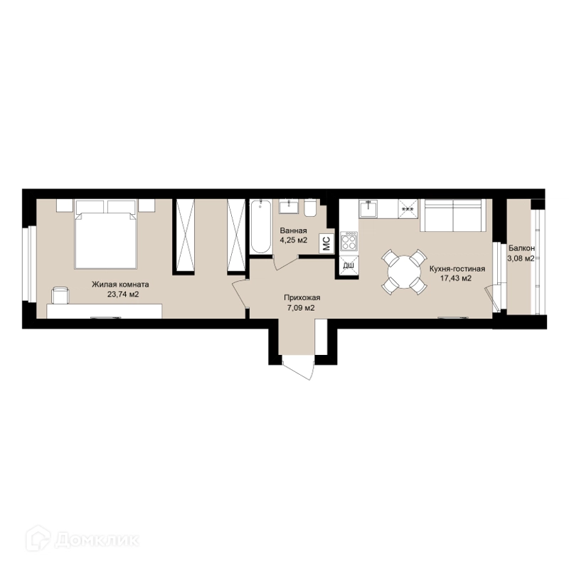 2-комнатная квартира 54.02 м² Римский квартал