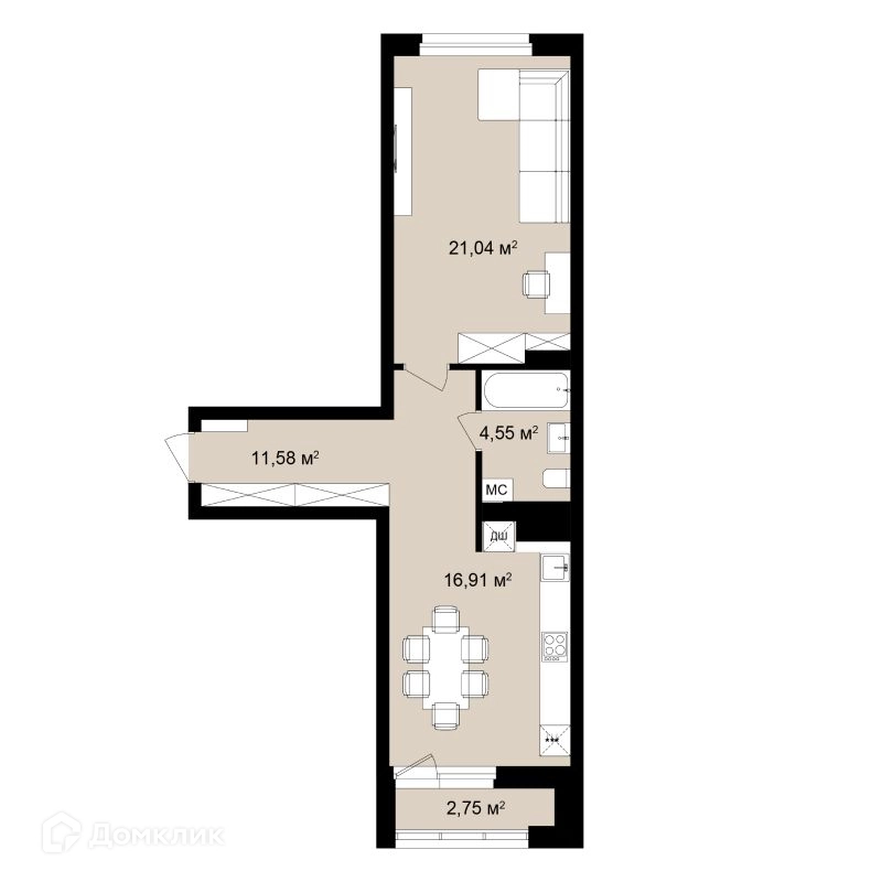 2-комнатная квартира 55.25 м² Римский квартал