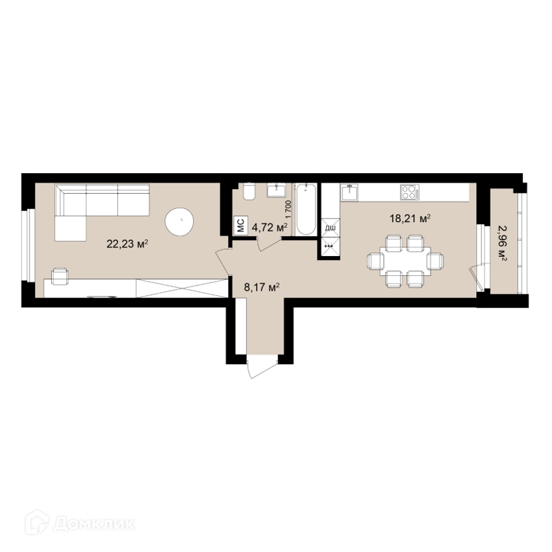 2-комнатная квартира 54.88 м² Римский квартал