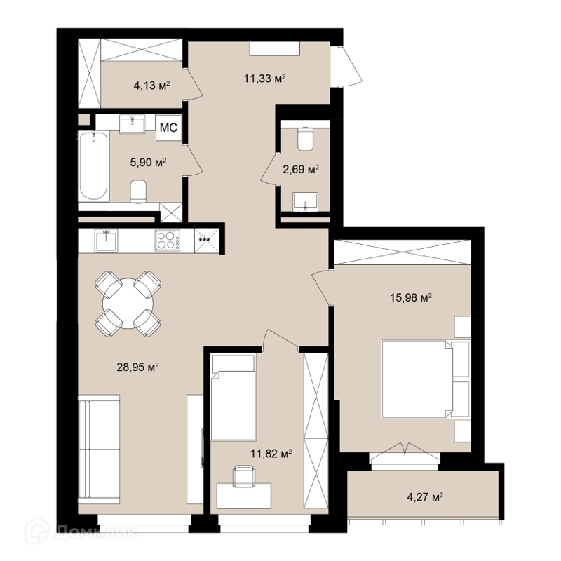 3-комнатная квартира 83.8 м² Римский квартал