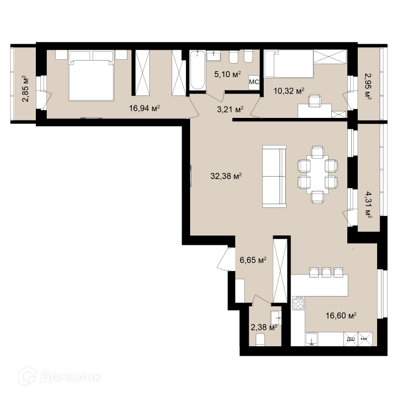 3-комнатная квартира 98.67 м² Римский квартал