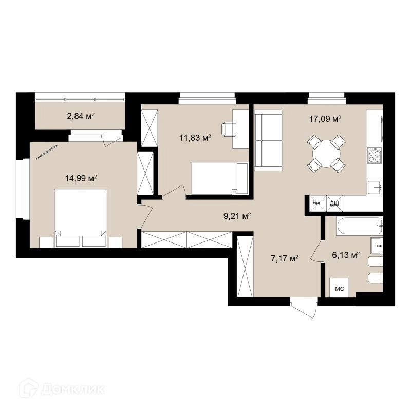 3-комнатная квартира 71.34 м² Римский квартал