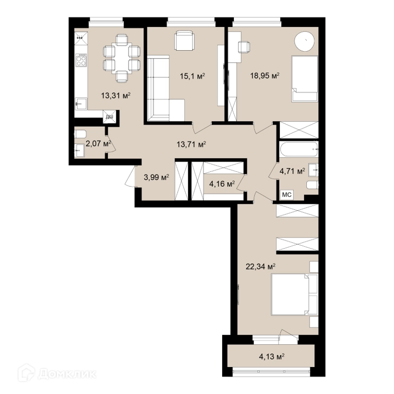 3-комнатная квартира 104.74 м² Римский квартал