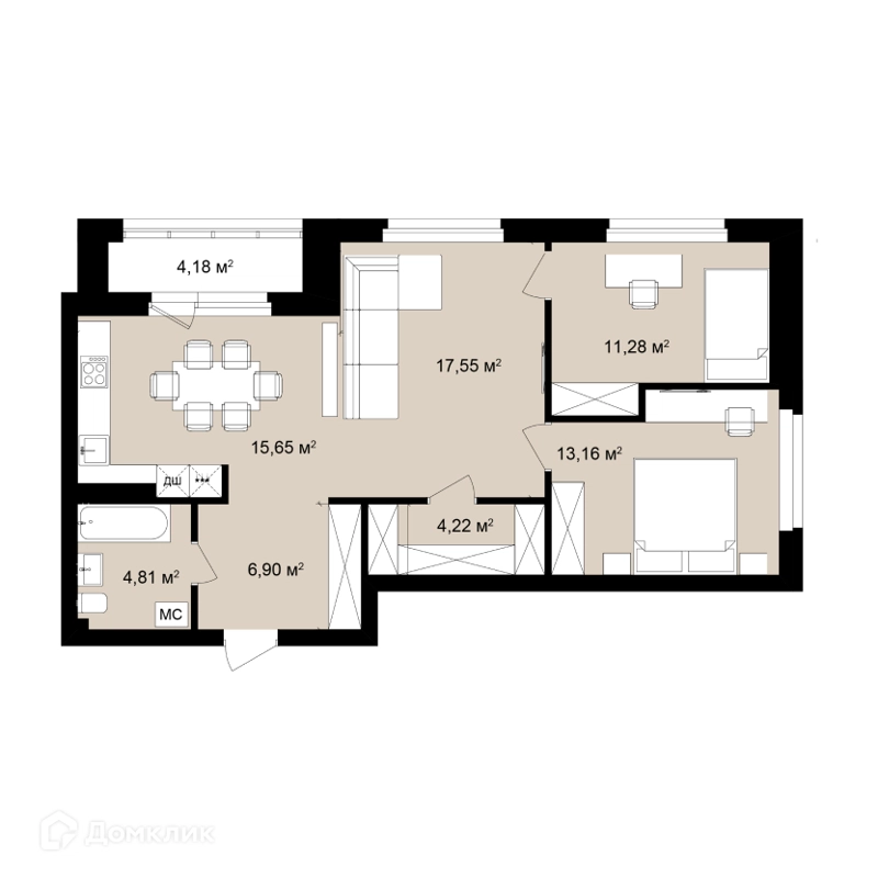 3-комнатная квартира 77.79 м² Римский квартал