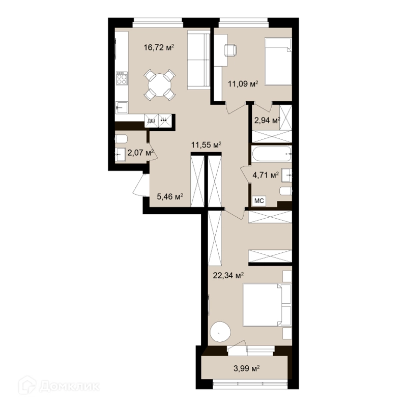 3-комнатная квартира 81.74 м² Римский квартал