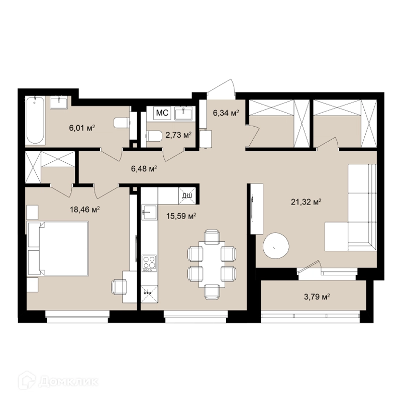 3-комнатная квартира 80.02 м² Римский квартал