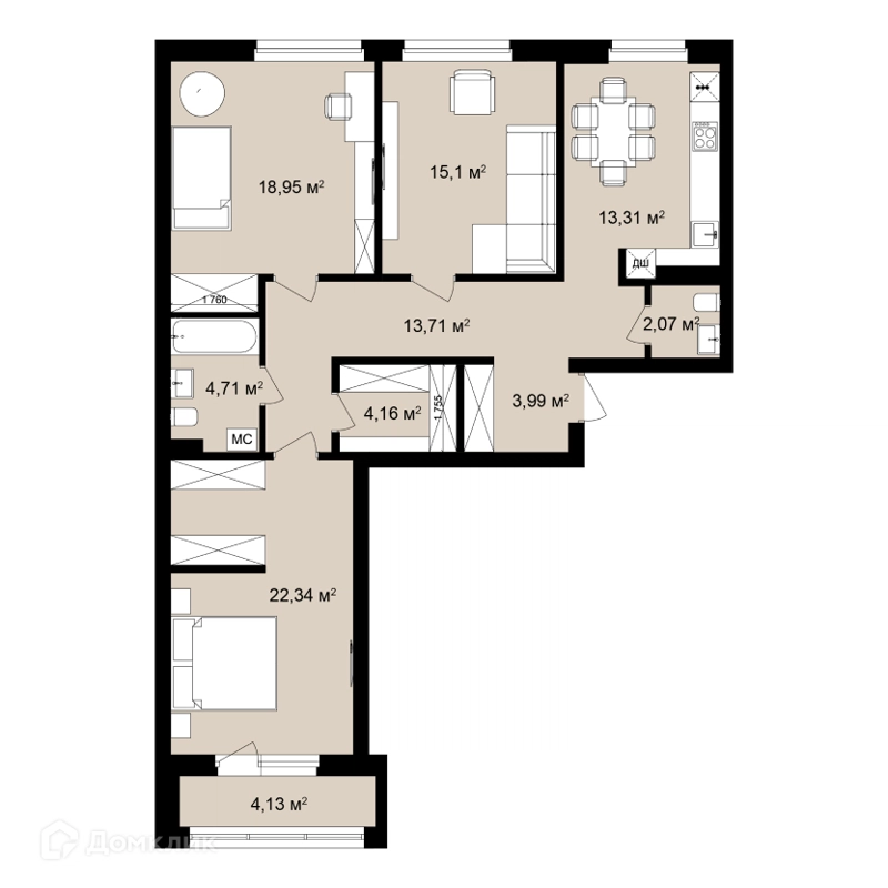 3-комнатная квартира 104.8 м² Римский квартал
