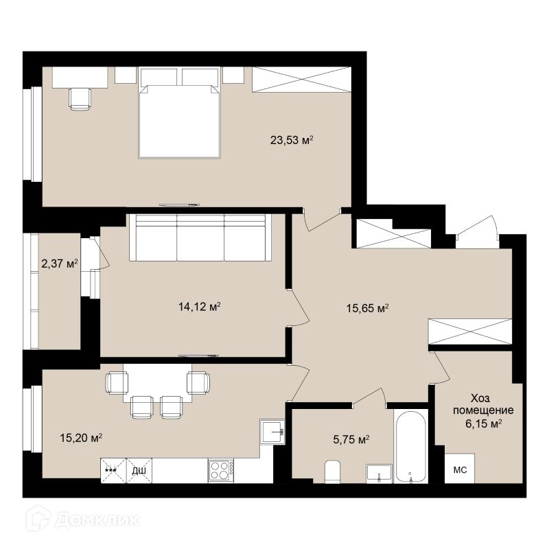 3-комнатная квартира 86.65 м² Римский квартал
