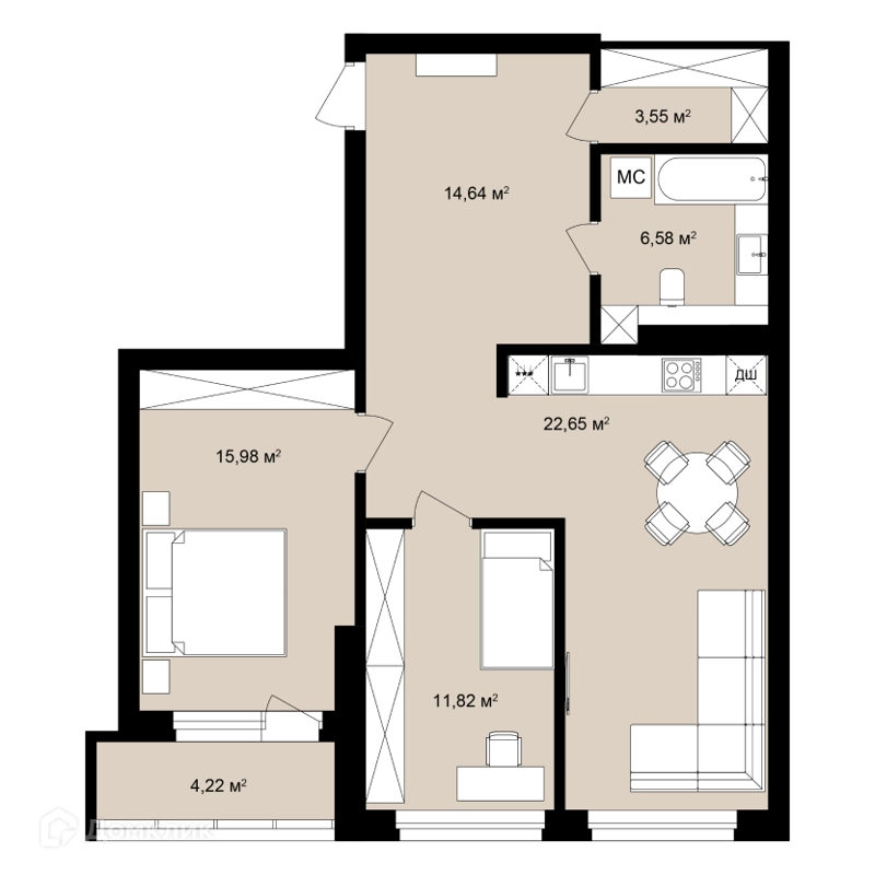 3-комнатная квартира 83.66 м² Римский квартал