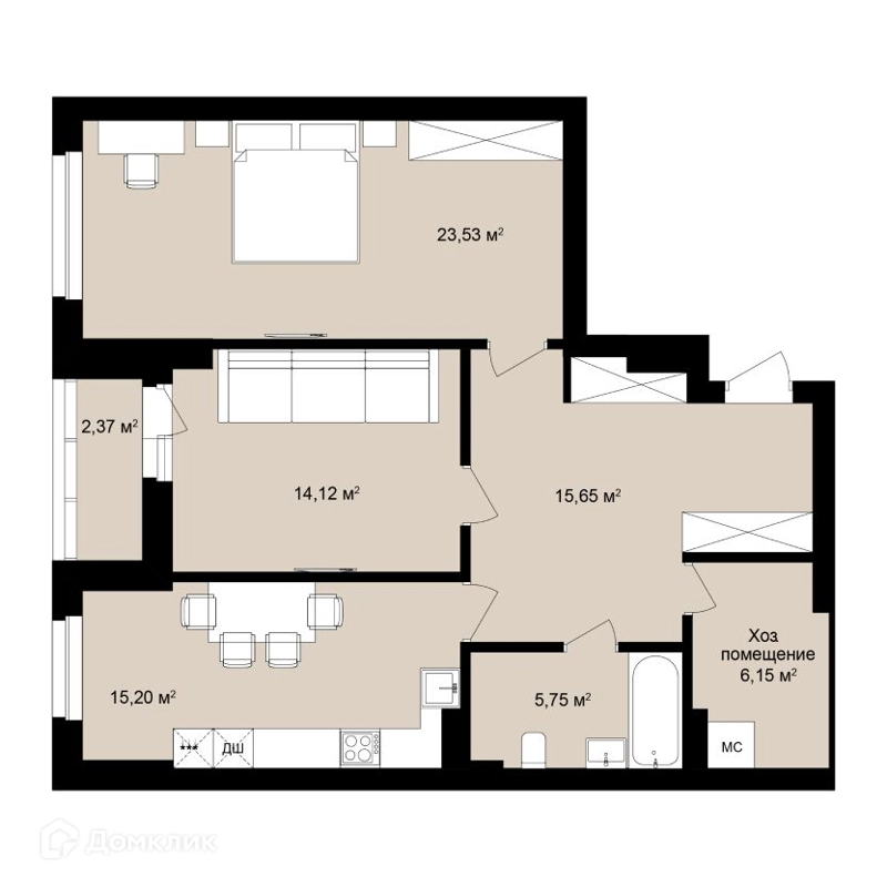 3-комнатная квартира 86.28 м² Римский квартал