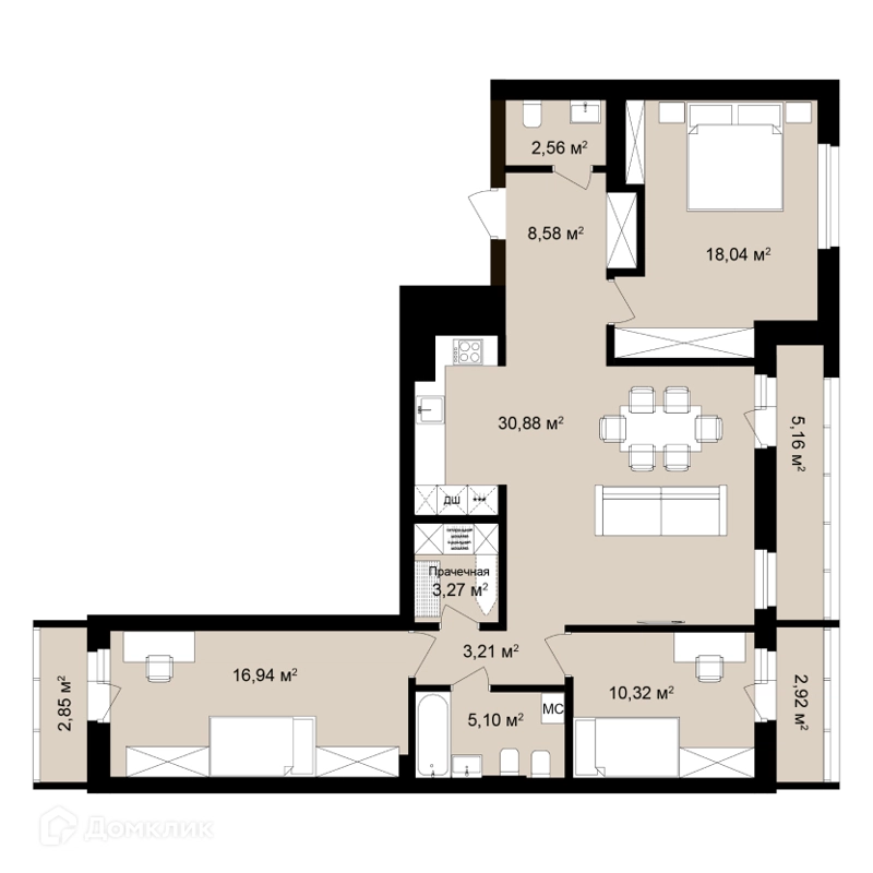 4-комнатная квартира 105.55 м² Римский квартал