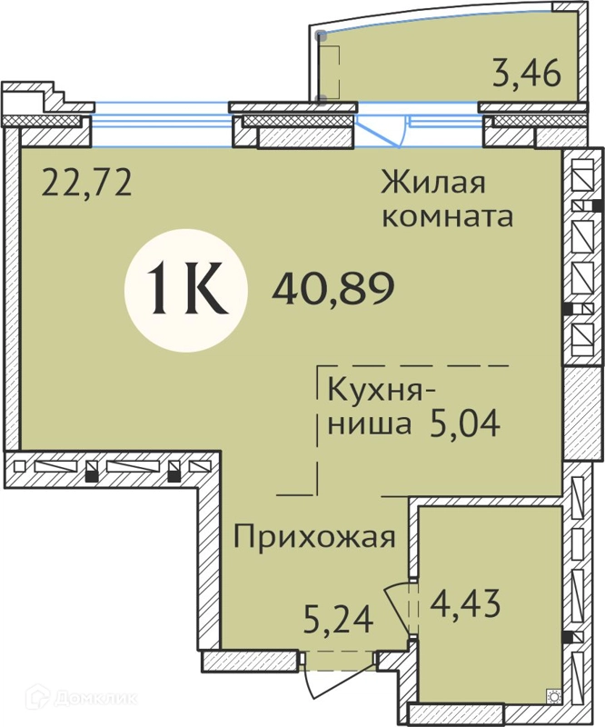 1-комнатная квартира 40.6 м² Заельцовский New