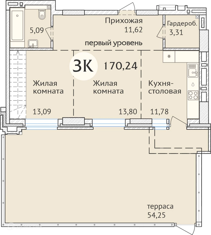 3-комнатная квартира 168.8 м² Заельцовский New