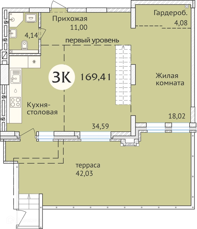 3-комнатная квартира 170.7 м² Заельцовский New
