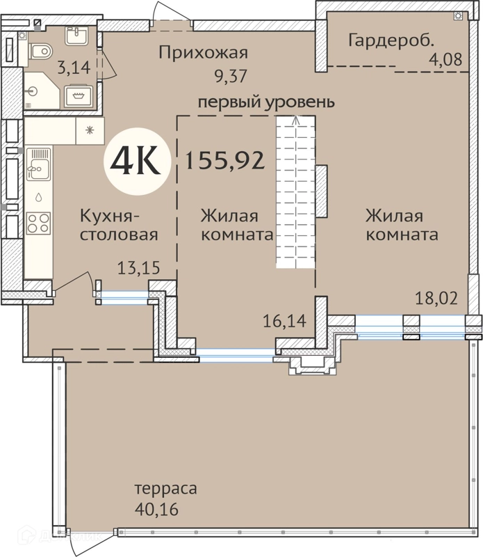 4-комнатная квартира 157.9 м² Заельцовский New